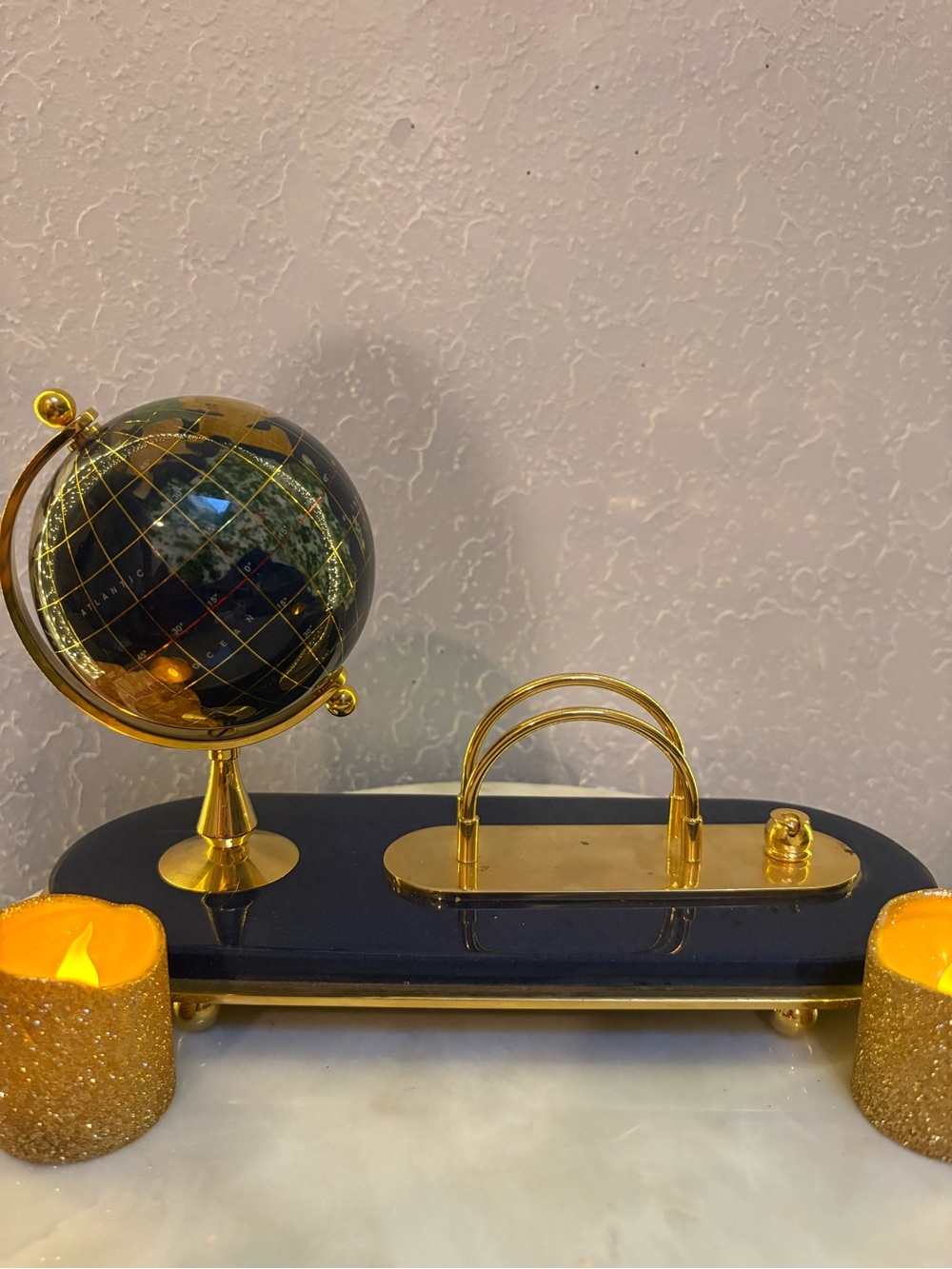 Vintage Semi-Precious Stone Globe Desk Accessory
